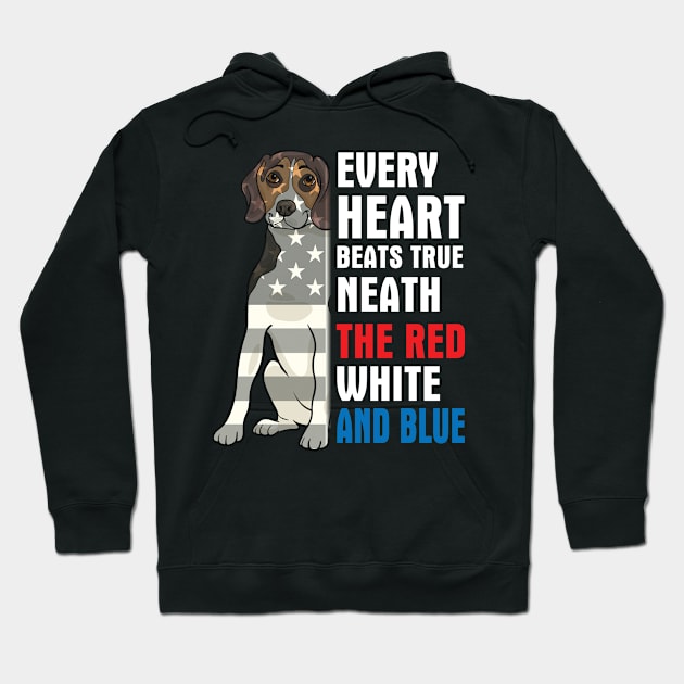 Beagle Every Heart Beats True Neath The Red White And Blue Happy Independence July 4th Day Dogs Hoodie by Cowan79